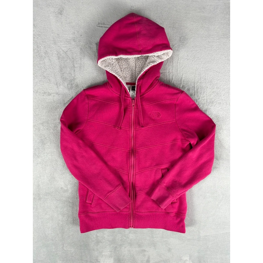 The North Face Hoodie Coat Jacket Womens MED Sherpa Lined Fleece Pink Full Zip